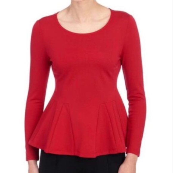Carmen Marc Valvo Pleated Ponte Knit Peplum Top Size Small - Picture 5 of 5